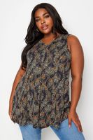 yours top de vuelo negro estampado sin mangas mujer curvy y tallas grandes yours