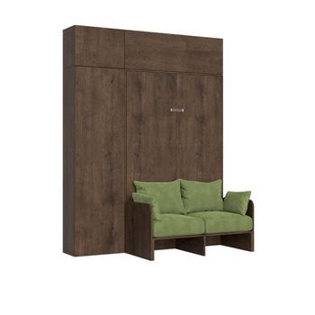 Cama Doble Plegable Francesa Kentaro De 140 Cm Con Sofá Y Muebles De Nogal, Color Verde