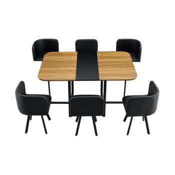 Conjunto Mesa De Cocina, Conjunto De Mesa Y Sillas Para 6 Personas, Extensible Y Compacto, 150x80x75 Cm, Madera Mdf Y Metal, Marrón Y Negro