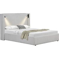 cama doble de pana con comoda integrada y lampara cortina - 160 x 200 cm - beige