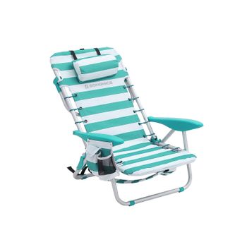 Silla de Playa Portátil y Plegable de Aluminio, Rayas Verdes y Blancas
