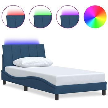 Estructura De Cama Sin Colchón Tela Azul 100x200 Cm