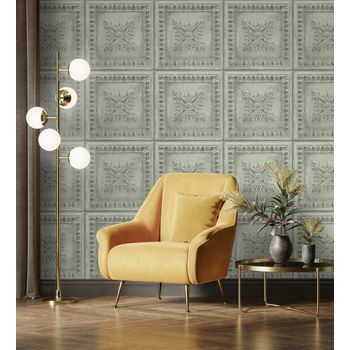 Papel Pintado Vinílico Ecológico Cuarterones Madera Teñida Verde - Clarence House 679614 De Gaulan - Rollo De 10 M X 0,53 M