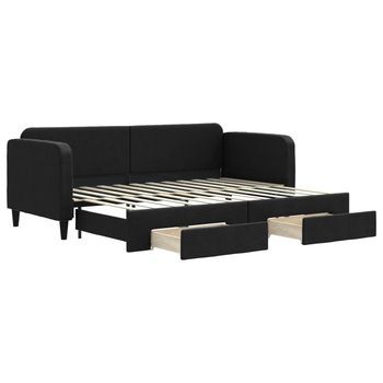 Sofá Cama | Cama Para Adulto | Sofá Convertible Nido Con Cajones Tela Negro 80x200 Cm