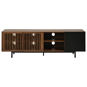 Mueble De Tv Efecto Nogal Y Negro Con Puertas De Rejilla 160cm