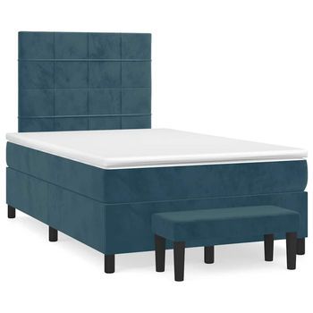 Cama Box Spring Con Colchón Terciopelo Azul Oscuro 120x200 Cm Vidaxl