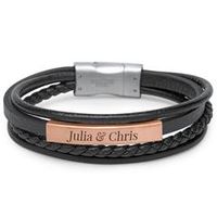 pulsera de cuero de imitacion grabable 4 tiras de oro rosa