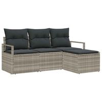 juego de sofa 4 piezas  mueble de jardin gris claro ratan sintetico