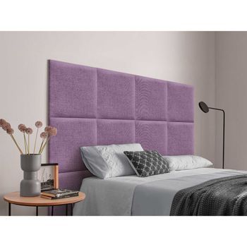 Dhome Cabecero Tapizado Para Camas De 190cm Compuesto De Paneles Autoadhesivos Intercambiables De Lino Natural Cama Lujo Dormitorio Acolchado (lila,