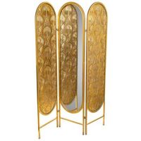 biombo de 3 hojas de metal con espejo central dorado 121x3x1655
