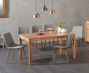 Oxford 150cm Solid Oak Dining Table with Helsinki Fabric Chairs - Grey, 6 Chairs