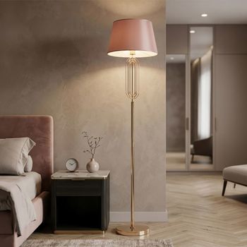 Lámpara de pie de metal dorado con pantalla rosa ø cm 40x168,5