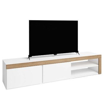 Mesa Para Tv Fly Ancho 180 Cm 2 Puertas Y 2 Huecos Salón Comedor Color Blanco Mate Y Naturale Estilo Nórdico