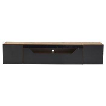 Mueble Tv Flotante Con Iluminación Led, 180 × 37 × 36 Cm, Negro Y Madera Natural