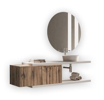 Mueble de baño 5 piezas en mdf blanco/roble