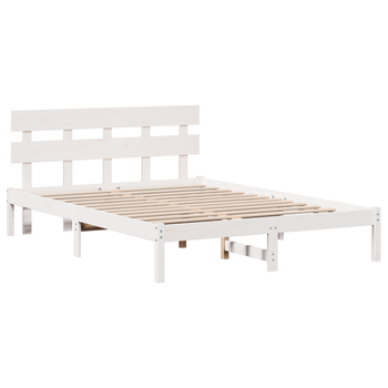 Cama Matrimonial | Cama Doble | Estructura De Cama Con Cabecera Blanca 160x200 Cm Madera Maciza De Pino Cfw41043