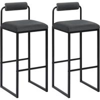 juego de 2 taburetes de bar de terciopelo y metal - sillas altas de bar - diseno moderno - gris oscuro