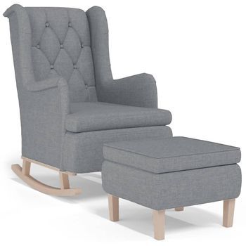 Sillón Con Patas Mecedoras Y Taburete De Tela Gris Claro