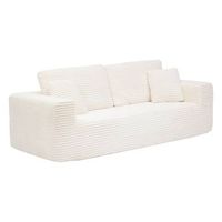 sofa comprimido solka de 3 plazas con tapizado de piel acanalada blanca - atmosphera createur dinterieur
