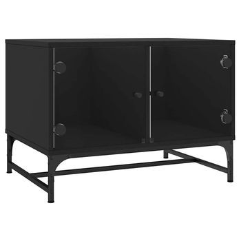 Mesa De Café - Mesa De Centro Con Puertas De Vidrio Negra 68,5x50x50 Cm