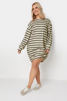 Yours Vestido Beige Corto De Rayas, Mujer Curvy Y Tallas Grandes, Yours