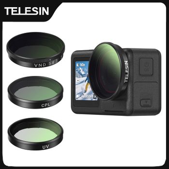 Juego de Lentes TELESIN CPL ND8 ND16 ND32 UV VND con Marco de Aleación de Aluminio para DJI OSMO Action 3 4 5pro, Juego de Filtros CPL ND de Liberación Rápida
