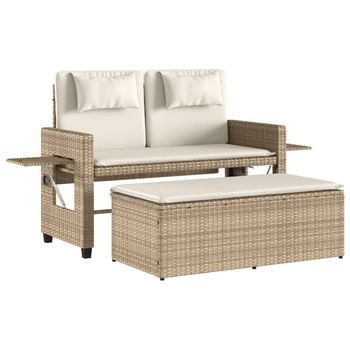 Sillón Reclinable De Jardín | Silla De Jardín | Silla De Exterior Con Cojines Ratán Sintético Beige