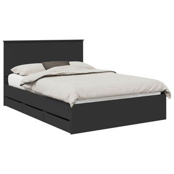 Cama Matrimonial | Cama Para Adulto | Estructura De Cama Negro 140 X 190 Cm Madera Ingenieril
