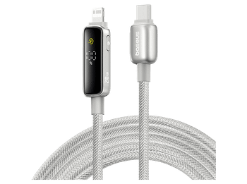 Cable USB - Baseus Vipow, USB-C a Lightning, 200 cm, 20W, 480 Mbps, Con pantalla inteligente, Carga rápida, Resistencia extrema, Gris Galaxy