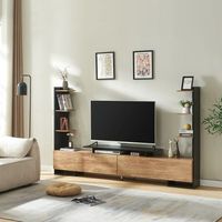 mesa de tv rauki con estantes laterales 233x31x141 cm - negro  efecto mango encasa