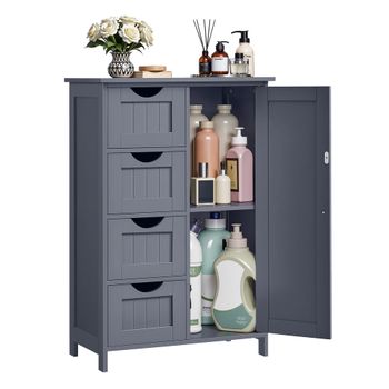 Armario de Baño Estrecho Cómoda con Cajones Estante Ajustable, Gris Oscuro / Con 4 Cajones (30P x 55A x 82A cm)