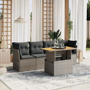 Juego De Sofás Jardín Con Cojines 5 Uds | Mueble Jardin Mesa Y Sillas Ratán Sintético Gris Cfw69815