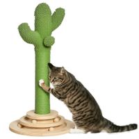 pawhut poste rascador para gatos en forma de cactus con poste de sisal felpa pelota colgante base con juego de madera   aosom espana