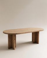 mesa de comedor de madera maciza ovalada en tono envejecido 180x75cm
