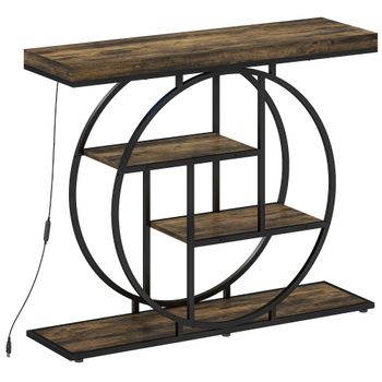 HOMCOM Consola mueble con iluminación LED 100 cm, mesa consola de 4 niveles con estantes abiertos, marrón rústico y negro   Aosom España