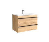 mueble de bano serie born 80 cm roble con perfil de tirador  lavabo de porcelana  salgar