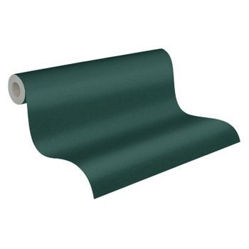Papel Pintado Livingwalls Liso Efecto Lino Verde Oscuro - As-379534 - 53 Cm X 10,05 M
