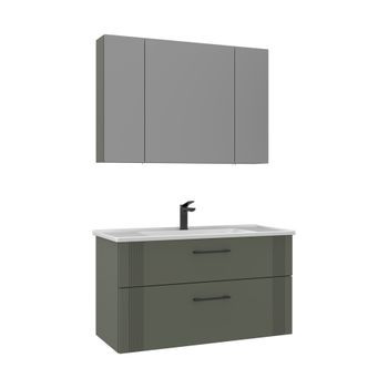 Conjunto De Mueble Con Lavabo Y Espejo (2 Piezas)  - 100 X 45 X 55 Cm - Verde Mate
