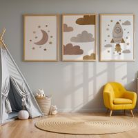 set de 3 cuadros 219 marco premium chapado en roble 50x70 cm