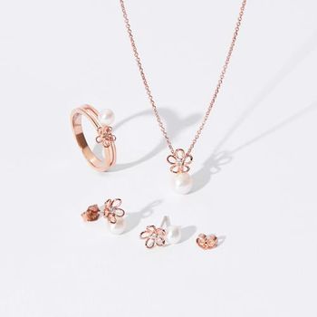 Juego de joyas florales en plata de ley chapada en oro rosa