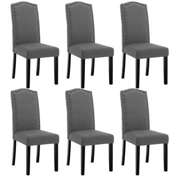 Set 6 Sillas De Comedor De Lino Sillas De Cocina Con Respaldo Alto Sillas Tapizadas Para Sala De Estar - Gris Oscuro - Woltu