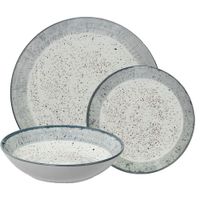vajilla 18 pzs porcelana deco moteado borde gris