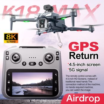 NUEVO Dron con cámara profesional K18Max 8K 360 °   Motor sin cepillo de la evitación de obstáculos del laser 5G GPS con el dron teledirigido de la pantalla