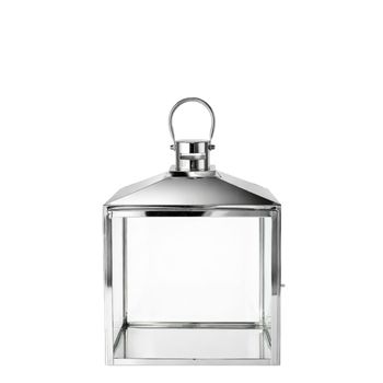 Farol decorativo de vidrio y acero plateado brillante h37