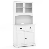 costway buffet de cocina con aparador mueble de despensa independiente armario con puertas de vidrio templado estantes ajustables y cajones blanco