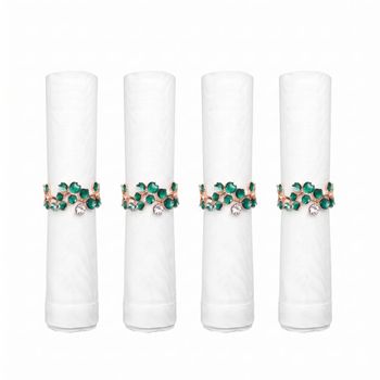 Anillos de servilleta dorados con diamantes verdes - set de 4