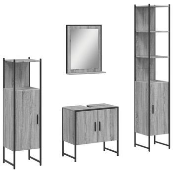 Set De 4 Uds Armario De Baño | Mueble De Baño Madera Contrachapada Gris Sonoma