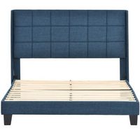 cama polsterbett 140x200cm - con cabecero acolchado con somier de lino azul media firmeza - azul