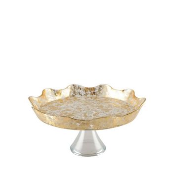 Plato para pasteles sobre pie encaje dorado