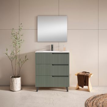 Mueble Ezio 60 Cm 3c, Verde Arcilla. Pack Mueble + Lavabo.